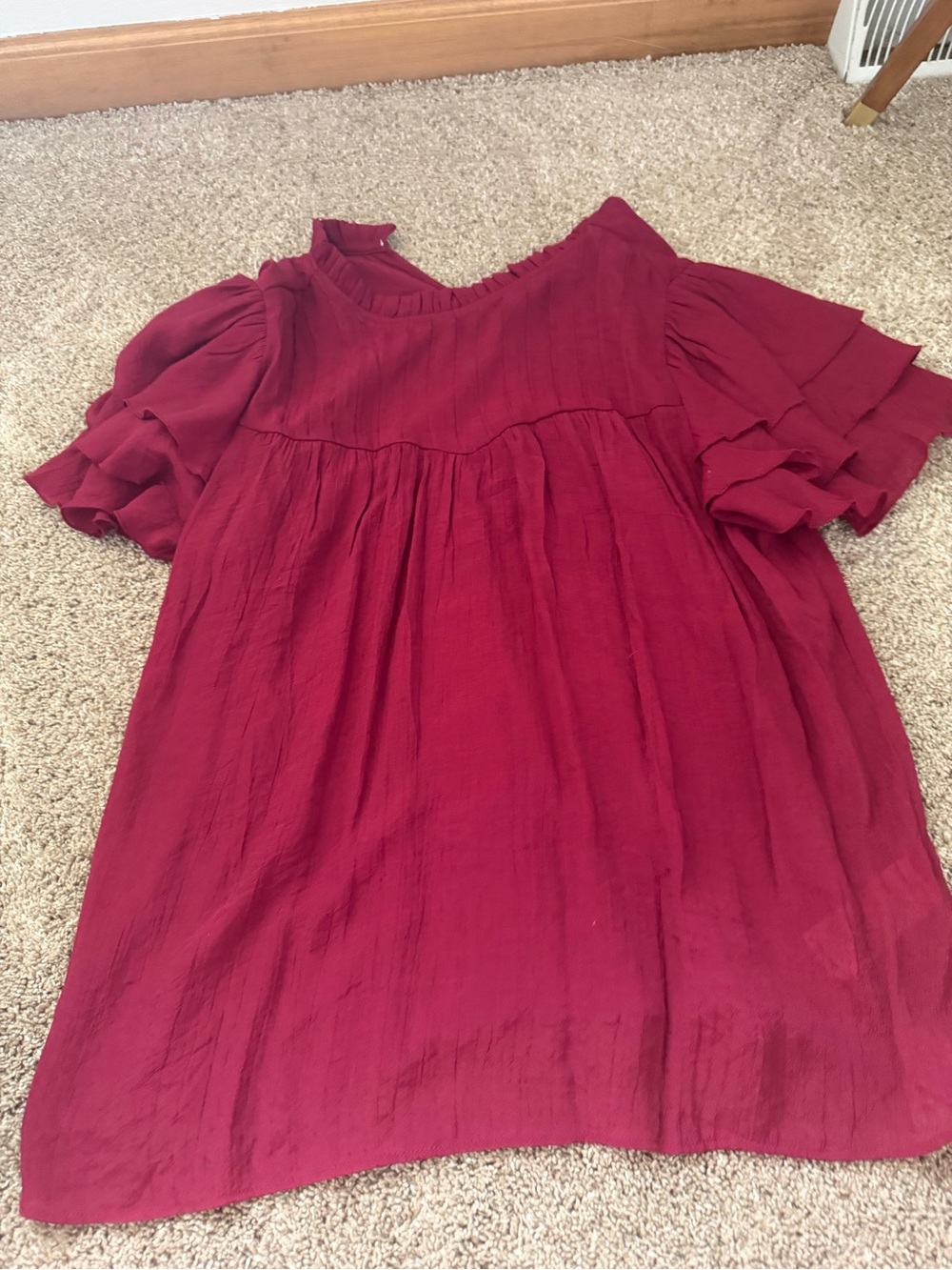 Women’s ' Burgundy Ruffle Sleeve Dress